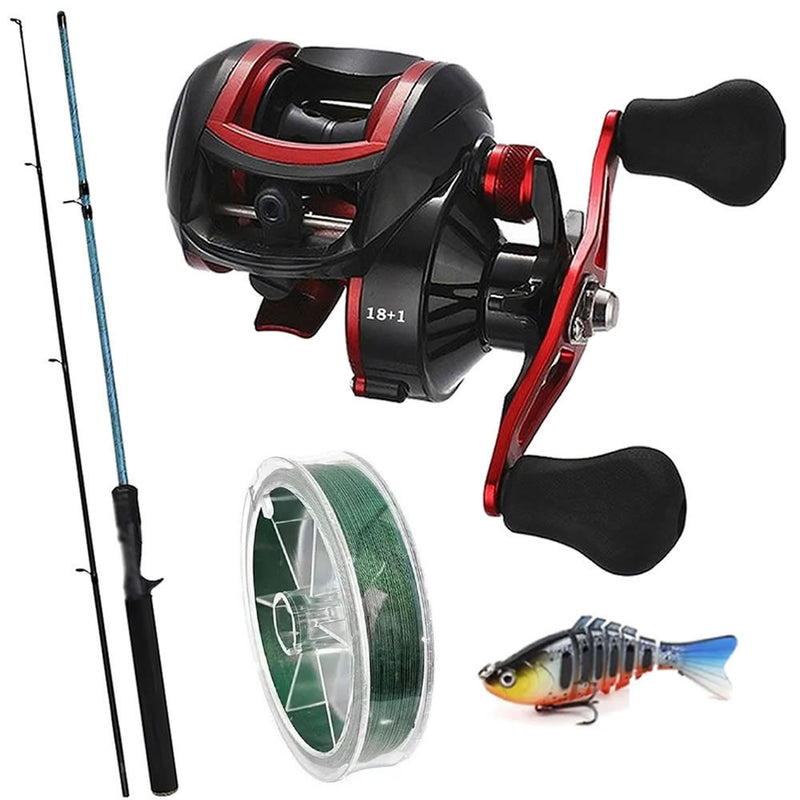 Kit Pesca Carretilha 19 Rolamentos Com Vara 1,80mts E Linha Multifilamento